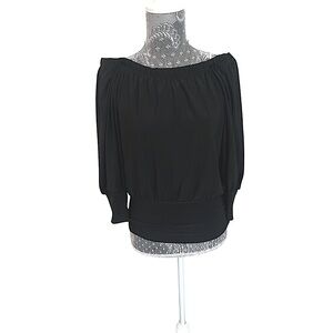 Clara S. Women's Ruched Off the Shoulder Black Long Sleeve Top Shirt Medium